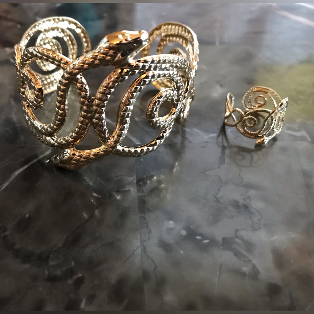 Gold Snake Bracelet and Ring Set - Picture 2 of 2